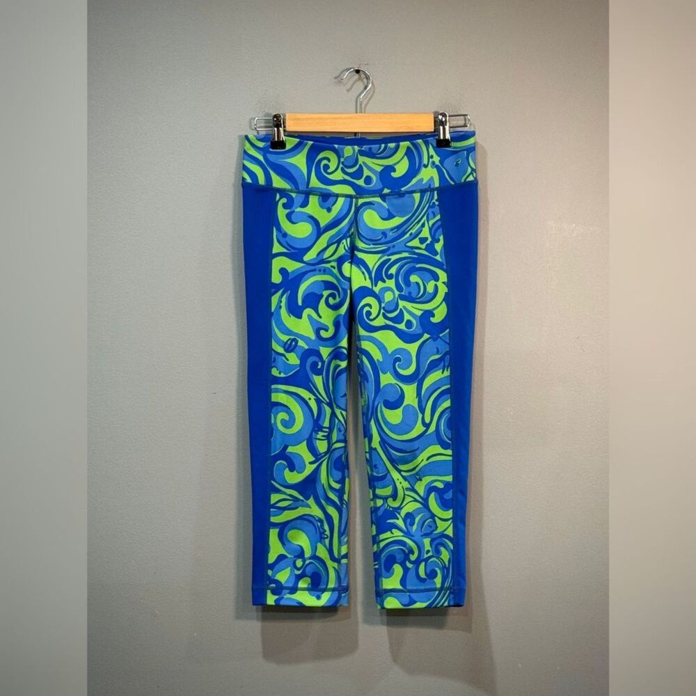 Blue/Green Lilly Pultizer Luxletic Swirl Print Cropped Leggings Size M EUC